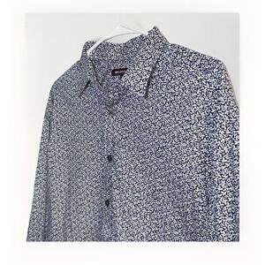 Michael Kors Mens XL Slim Fit Button Up Floral Shirt Crew Blue & White